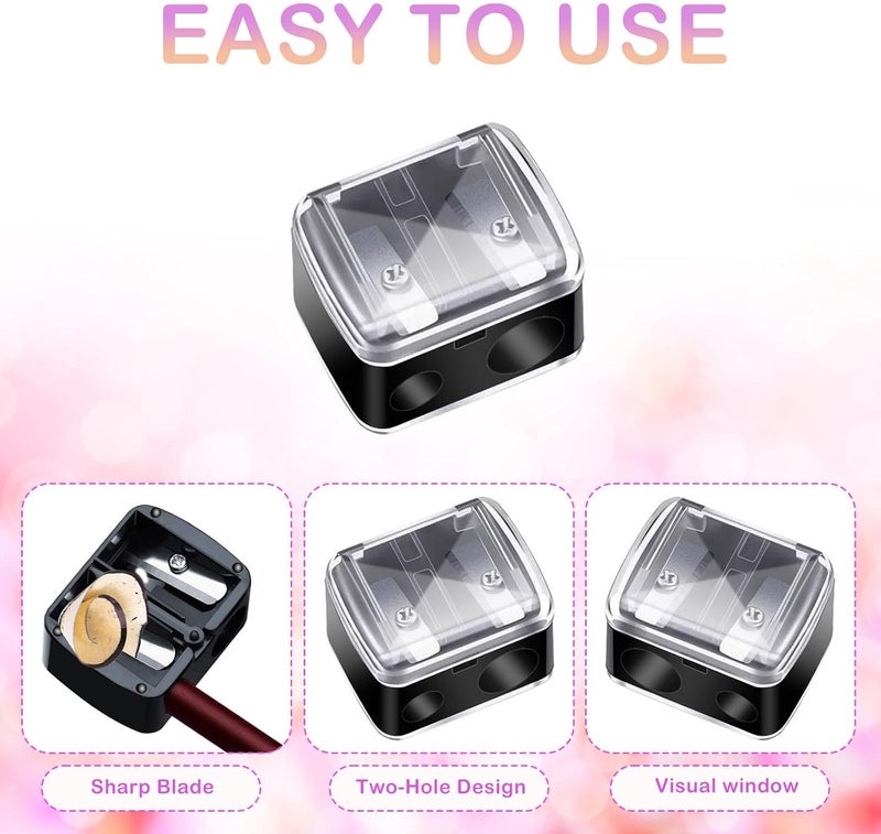 CUTEABC Makeup Pencil Sharpener, 4 Pack Dual Hole Cosmetic Pencil Sharpener for Lip Liner Eyeliner and Brow Pencils, Cosmetic Manual Tools for Women and Makeup Artists,Stainless Steel Blades and Plastic Cover - Image 3